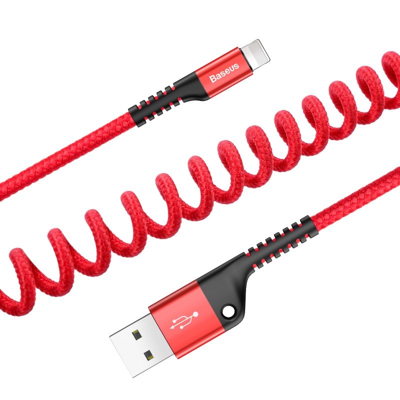 Кабель Baseus Fish eye Spring USB - Lightning, 2A, цвет- красный/черный, длина- 1м от prem.by 